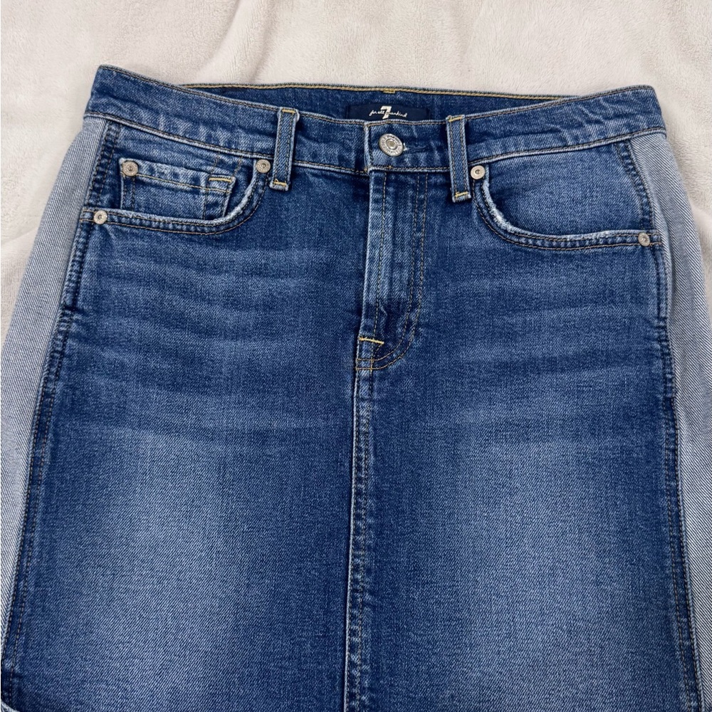 7 For All Mankind Denim Mini Skirt | Size 27 | Raw Hem | Stretch
